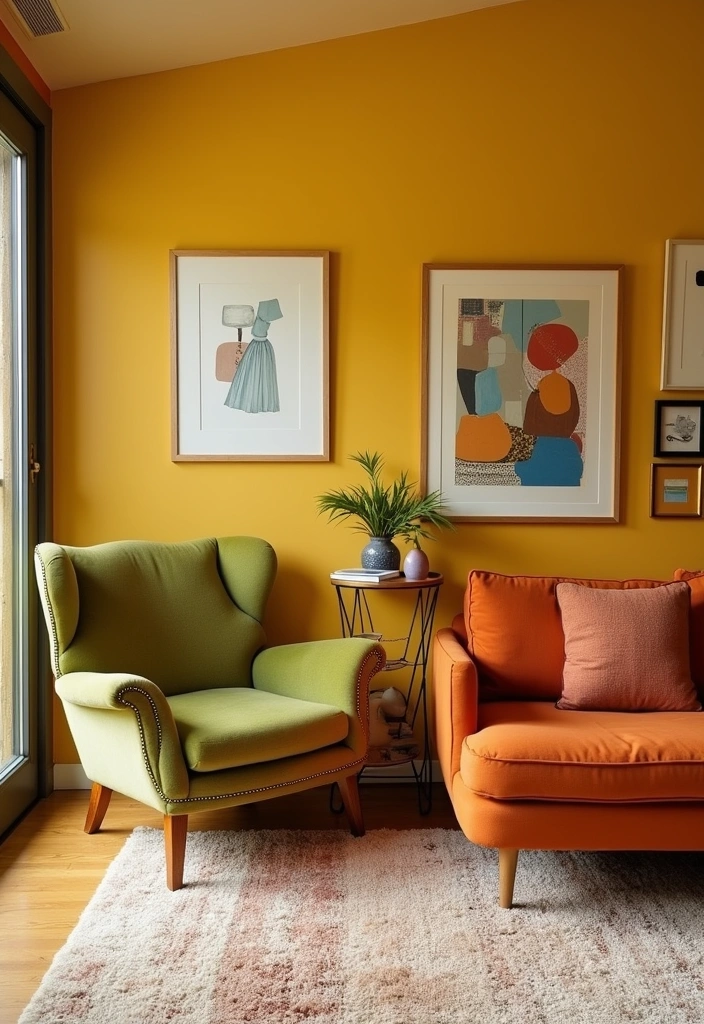 20 Best 70s Living Room Decor Ideas - 1. Bold Color Palettes