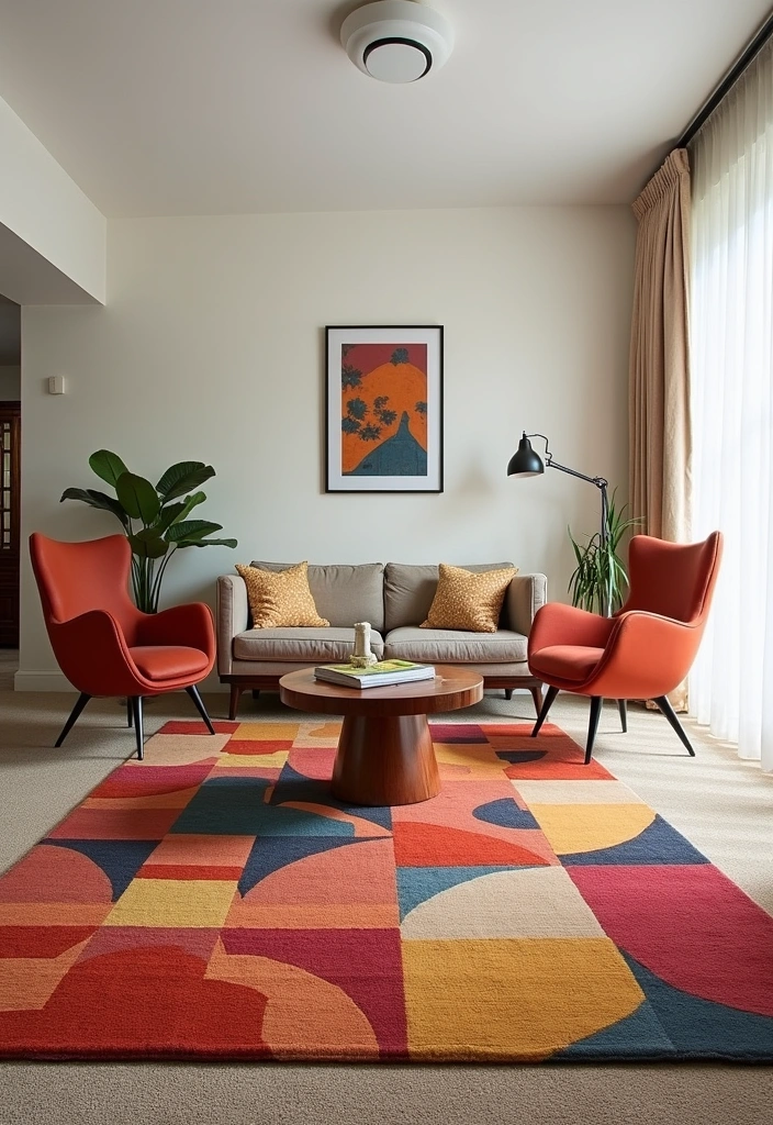 20 Best 70s Living Room Decor Ideas - 7. Statement Rugs