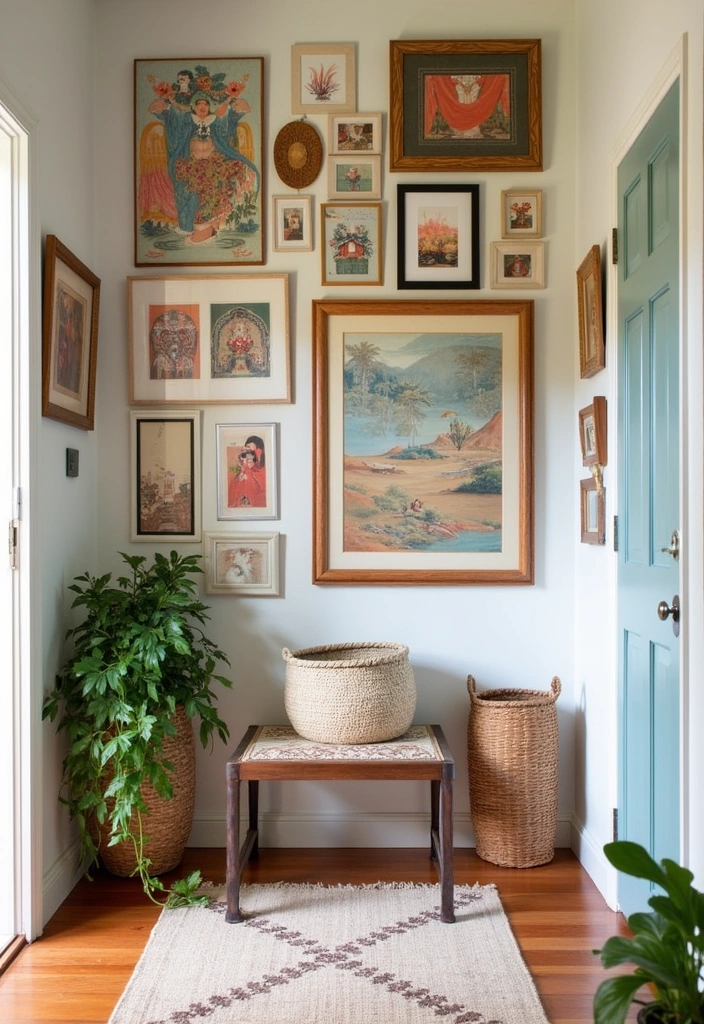 20 Boho Hallway Design Ideas - 1. Eclectic Gallery Wall