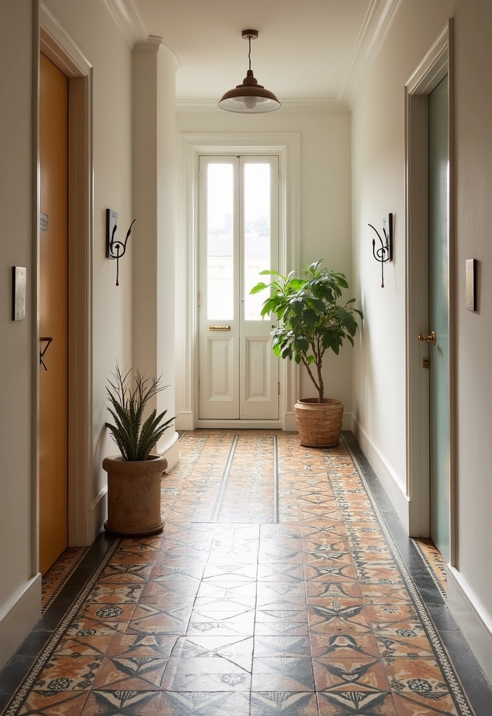 20 Boho Hallway Design Ideas - 16. Artistic Flooring