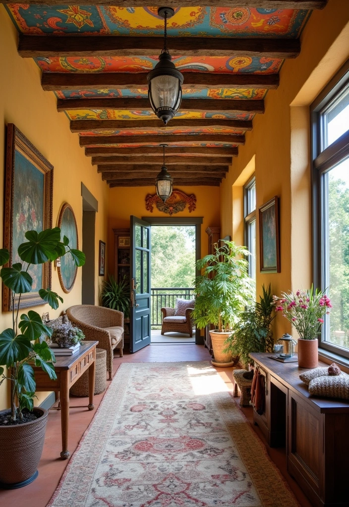 20 Boho Hallway Design Ideas - 18. Artistic Ceilings