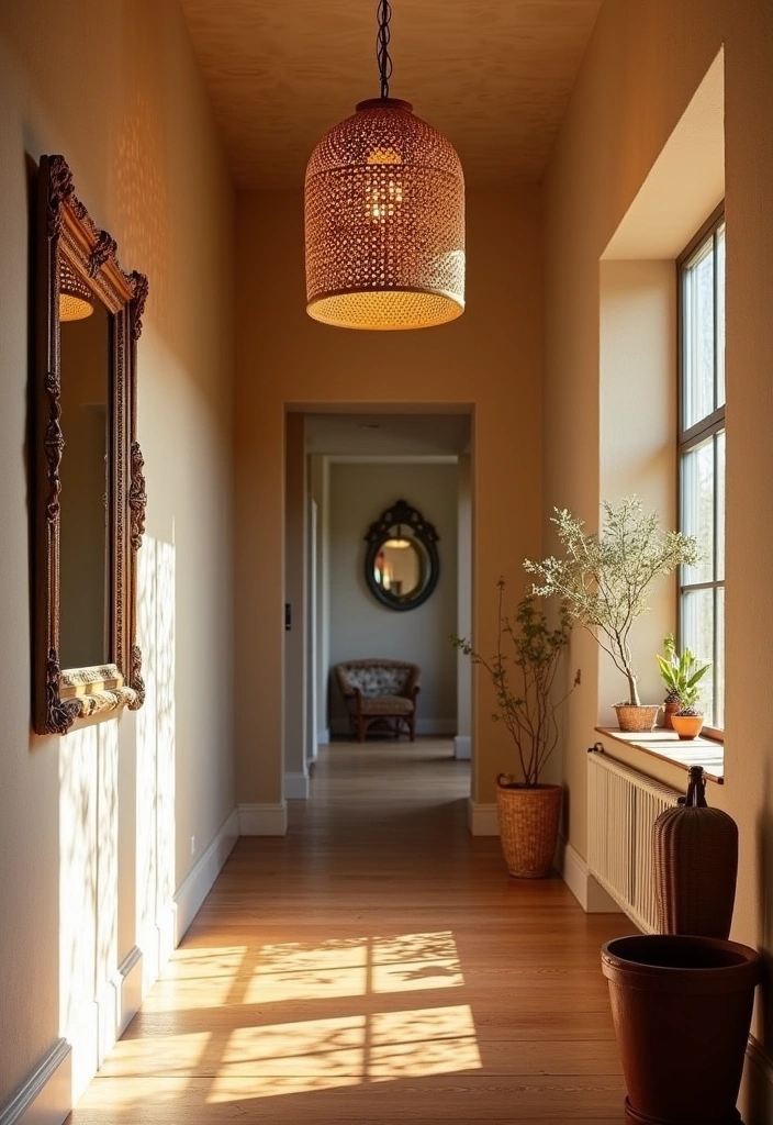 20 Boho Hallway Design Ideas - 4. Statement Lighting