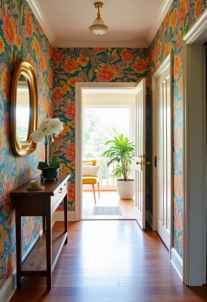 20 Boho Hallway Design Ideas - 5. Colorful Wallpaper