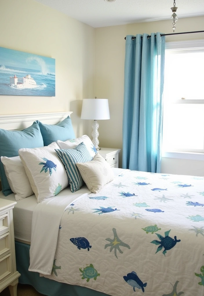 20 Coastal Bedroom Ideas: Transform Your Space into a Beachy Retreat - 10. Ocean-Inspired Textiles