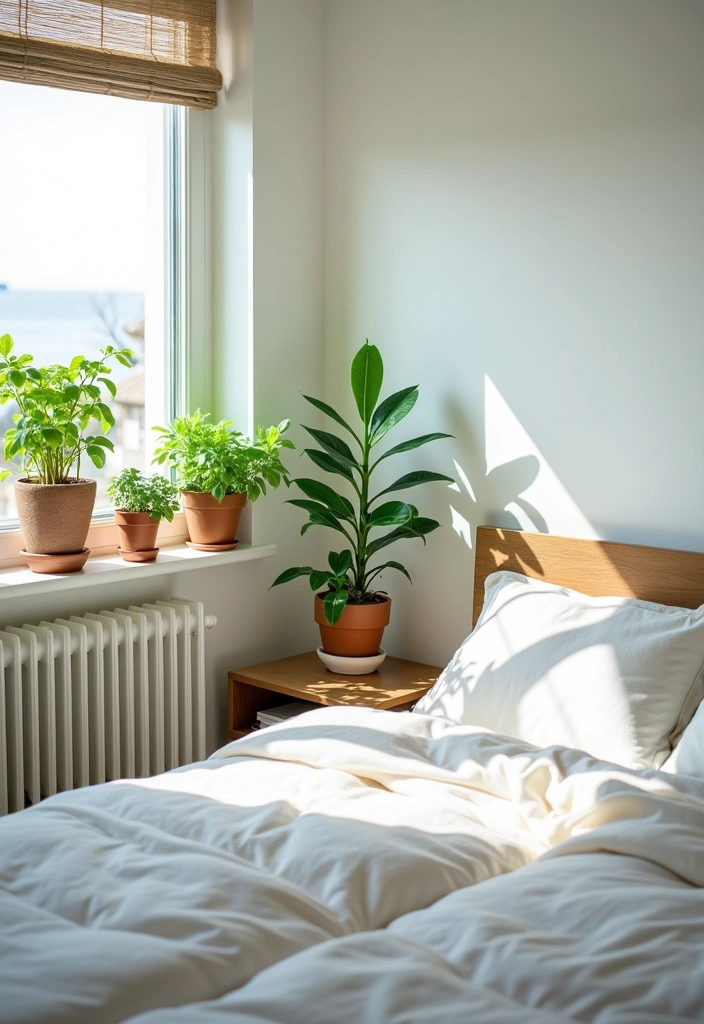 20 Coastal Bedroom Ideas: Transform Your Space into a Beachy Retreat - 14. Greenery and Plants