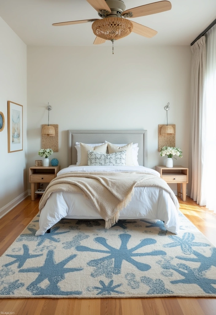 20 Coastal Bedroom Ideas: Transform Your Space into a Beachy Retreat - 18. Coastal-Inspired Rugs