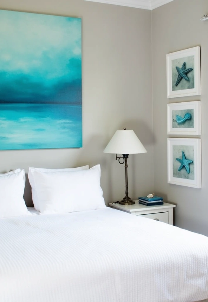 20 Coastal Bedroom Ideas: Transform Your Space into a Beachy Retreat - 4. Ocean-Inspired Artwork