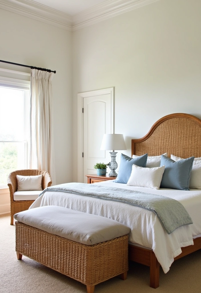 20 Coastal Bedroom Ideas: Transform Your Space into a Beachy Retreat - 8. Rattan and Wicker Furniture