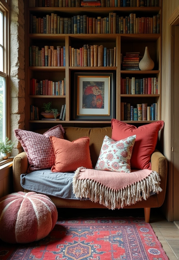 20 Cozy Modern Farmhouse Reading Nook Ideas - 14. Textured Layered Nook