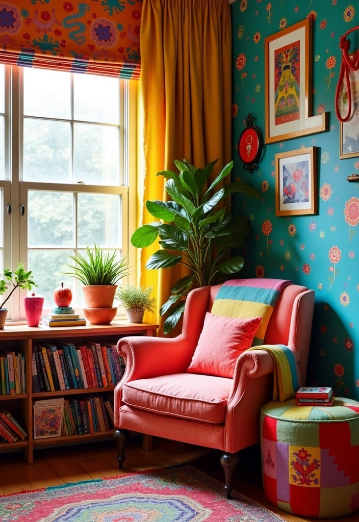 20 Cozy Modern Farmhouse Reading Nook Ideas - 9. Colorful Cozy Corner