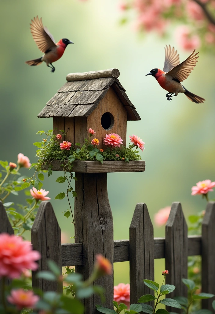 20 French Country Garden Design Ideas - 13. Vintage Birdhouses