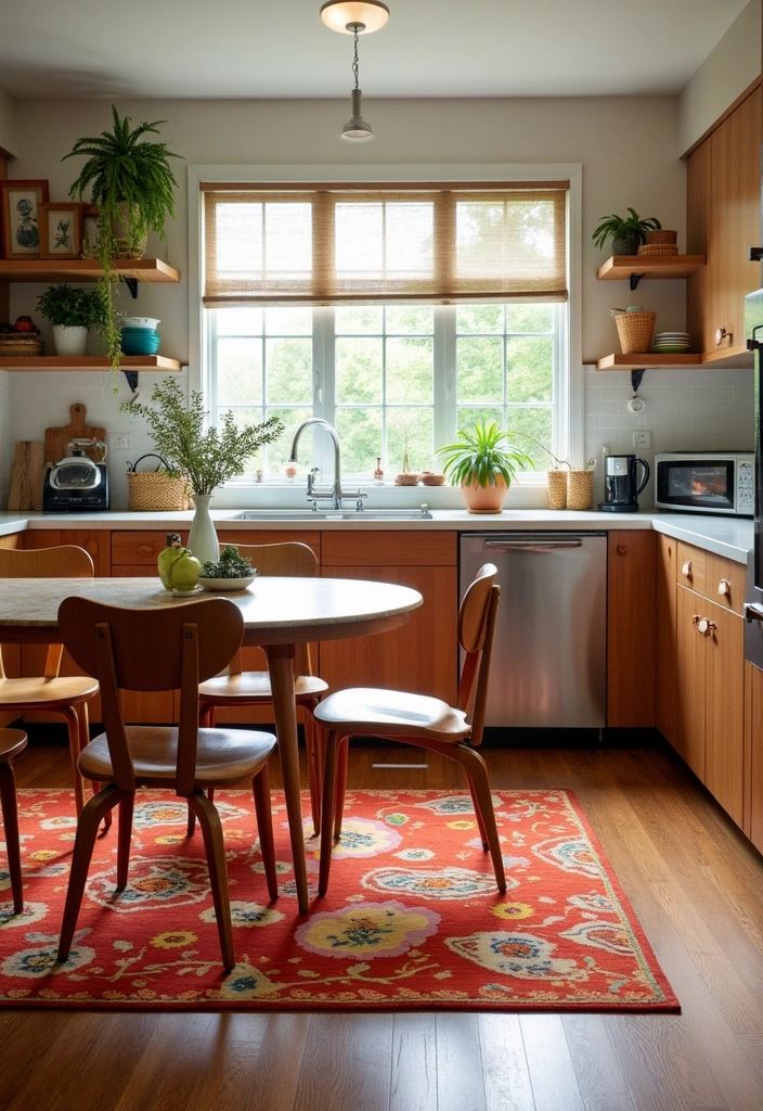 20 Mid Century Modern Kitchen Ideas - 15. Statement Rugs