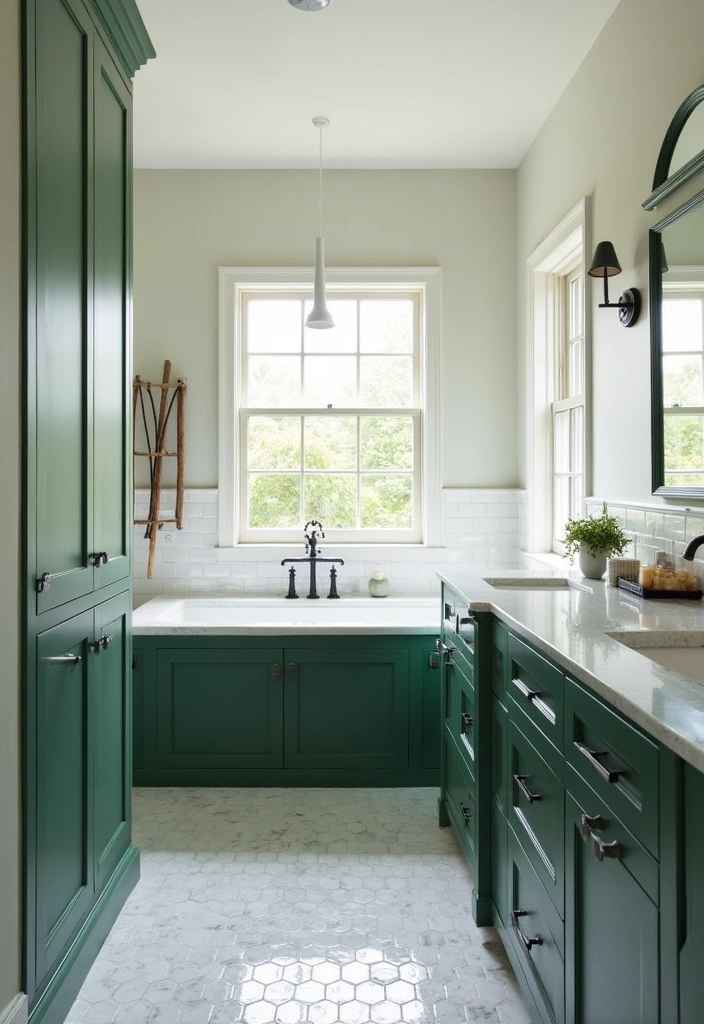 20 Moody Dark Green Bathroom Ideas - 14. Dark Green and White Combo