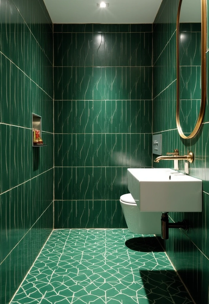 20 Moody Dark Green Bathroom Ideas - 8. Dark Green Tile Patterns