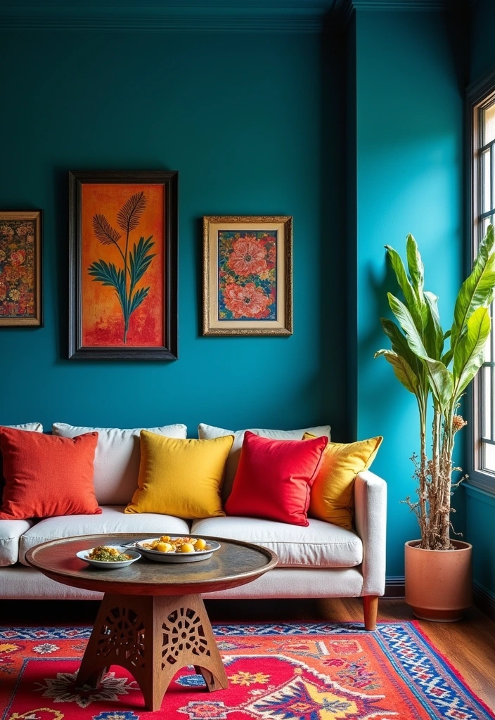 20 Style a Moroccan Living Room Ideas - 1. Embrace Bold Colors