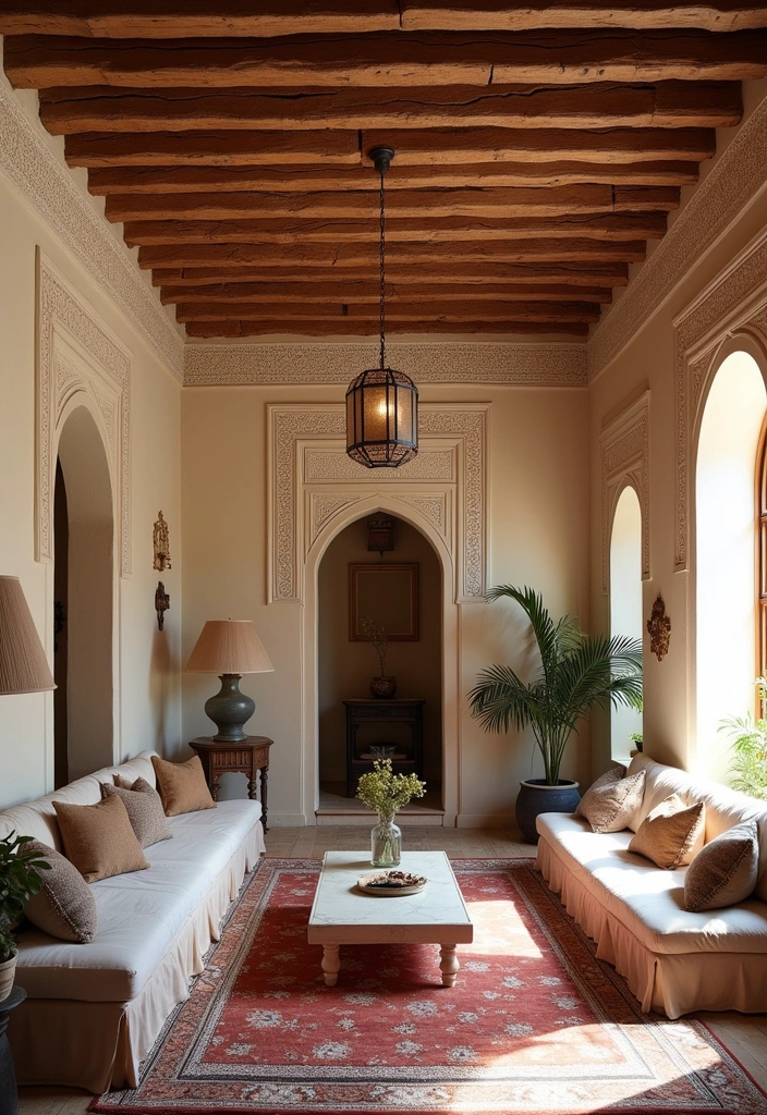 20 Style a Moroccan Living Room Ideas - 11. Artistic Ceiling Treatments