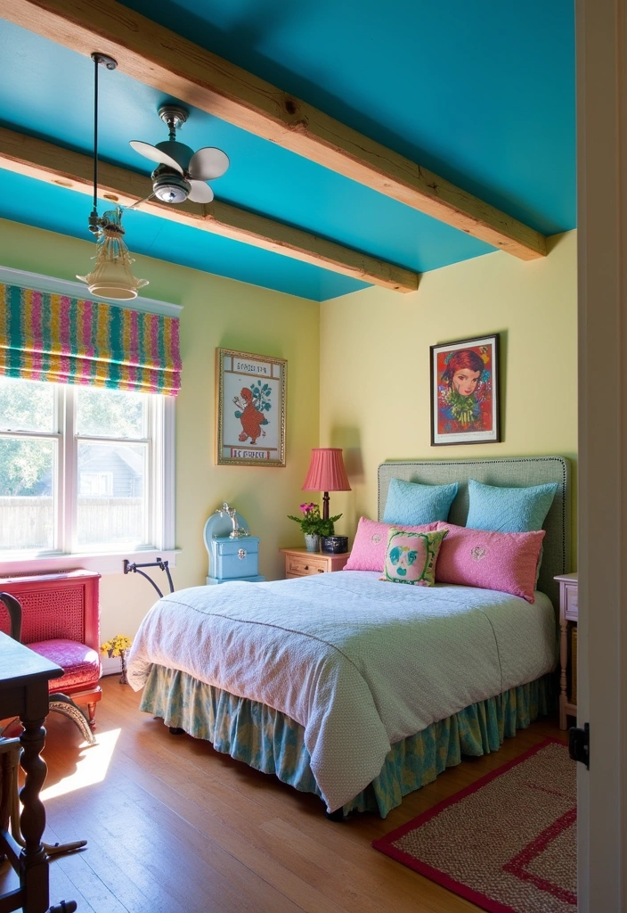 20 Trendy 70s Bedroom Ideas - 11. Playful Ceiling Designs