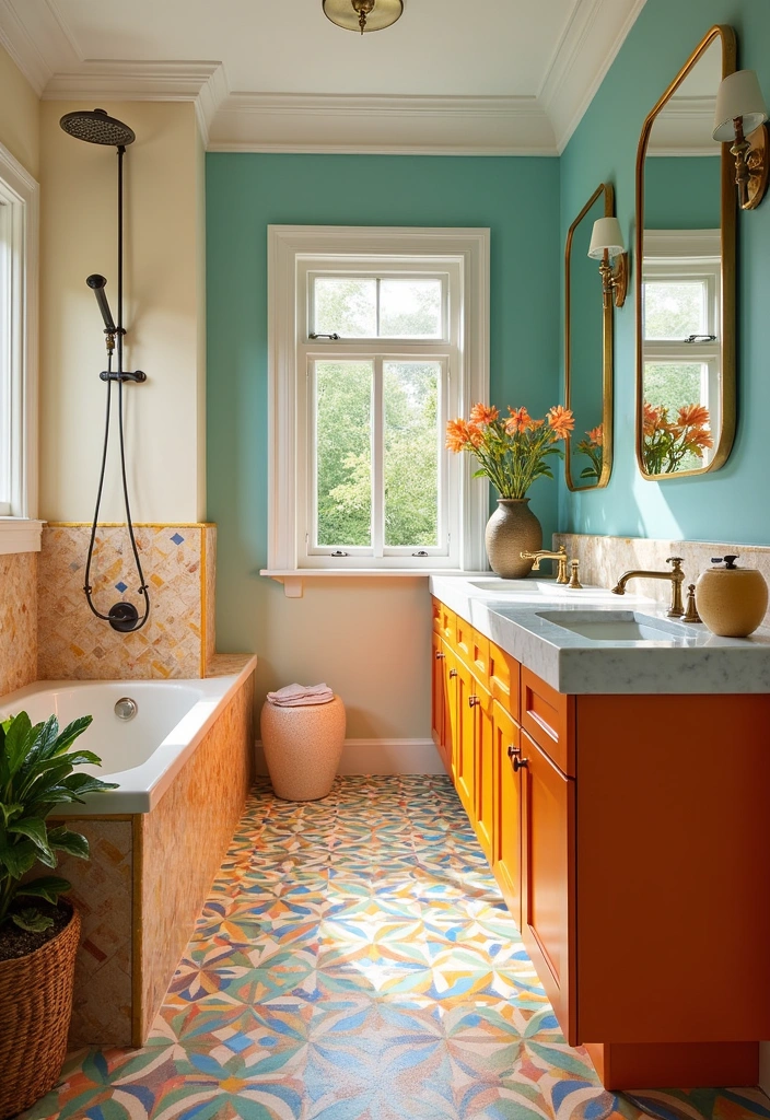 20 Vibrant Spanish Bathroom Design Ideas - 13. Painted Cabinetry