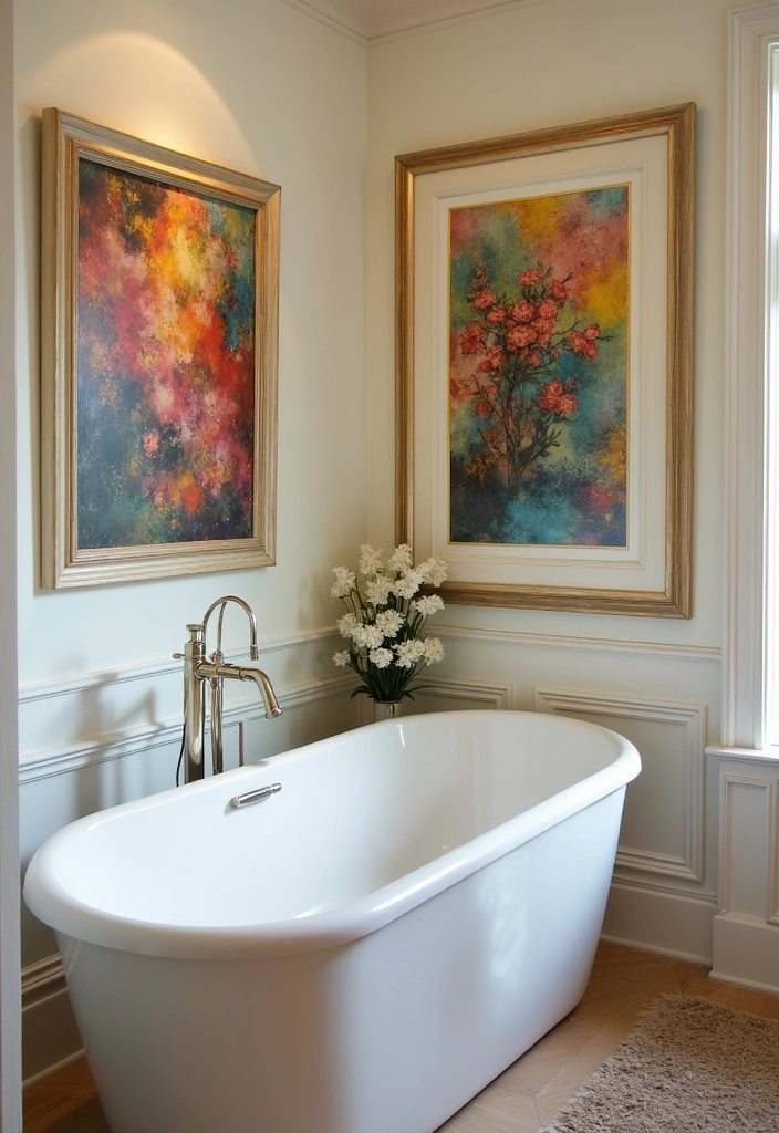 20 Vibrant Spanish Bathroom Design Ideas - 18. Beautifully Framed Artwork