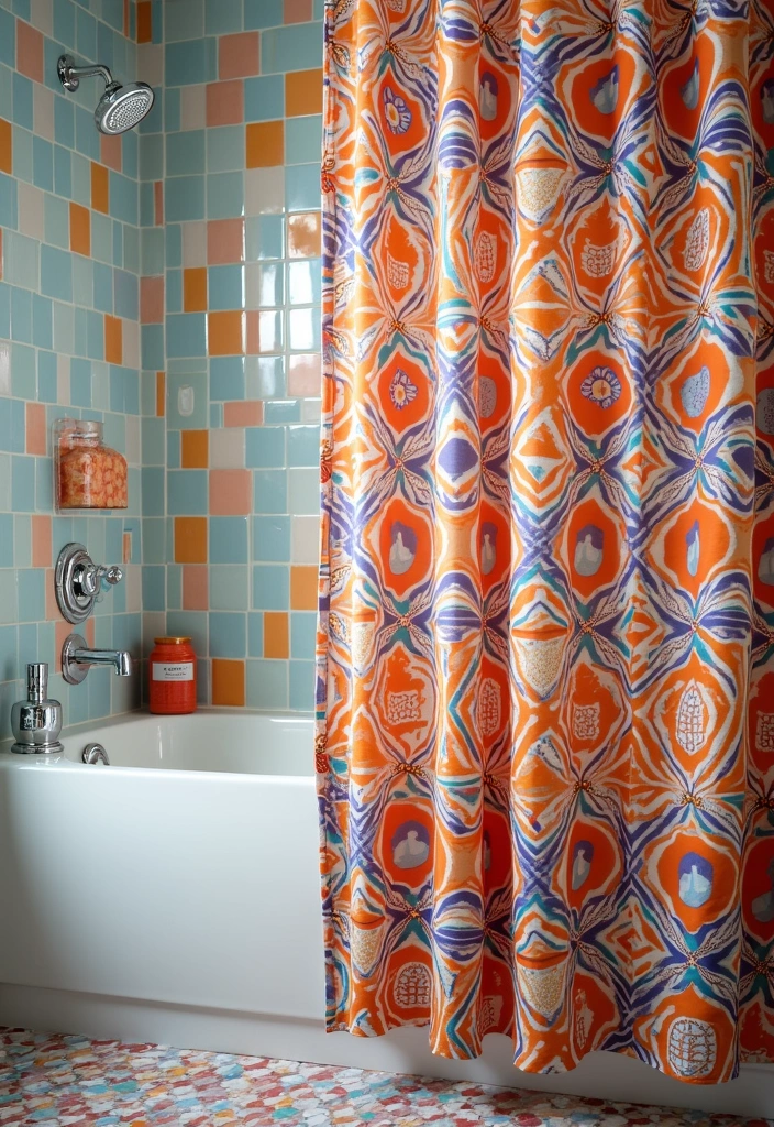 20 Vibrant Spanish Bathroom Design Ideas - 9. Vibrant Shower Curtains