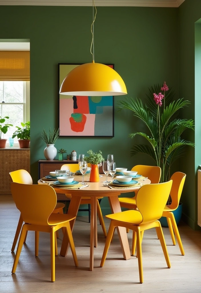 21 Best 70s Dining Room Design Ideas - 12. Bold Color Combinations