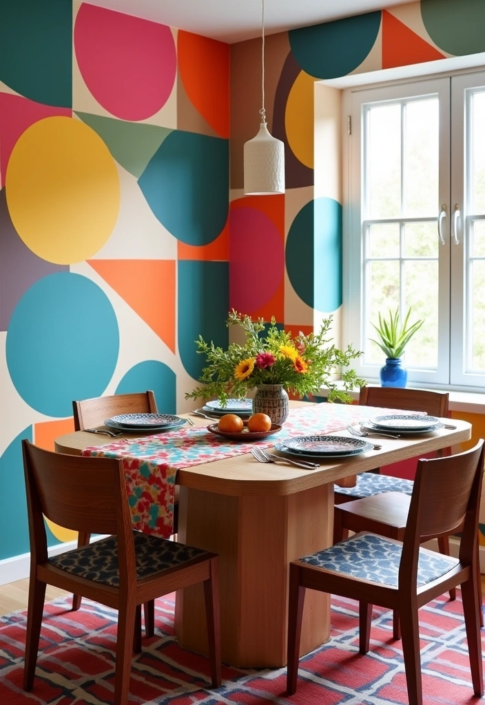 21 Best 70s Dining Room Design Ideas - 2. Bold Geometric Patterns