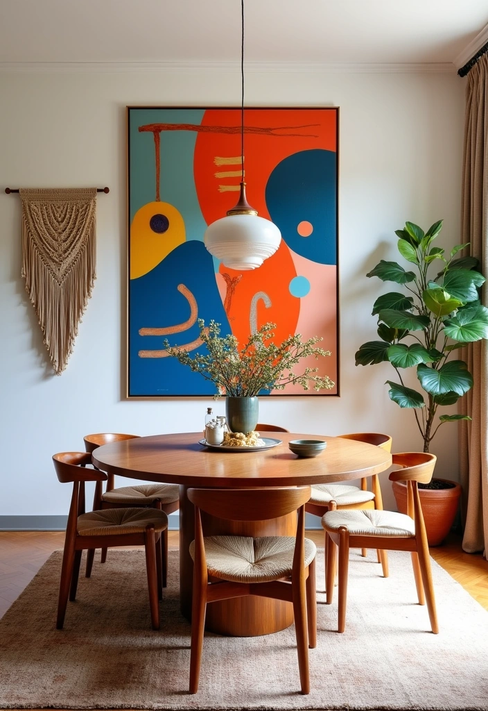 21 Best 70s Dining Room Design Ideas - 6. Statement Wall Art