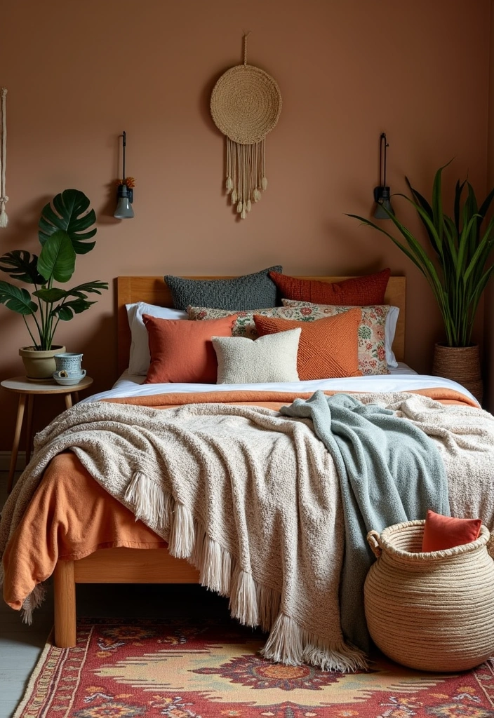 21 Cozy Boho Bedroom Ideas - 1. Layered Textiles for Ultimate Comfort