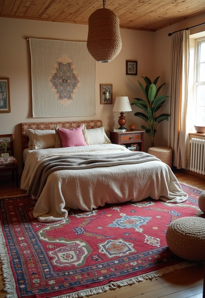 21 Cozy Boho Bedroom Ideas - 12. Bohemian Rugs