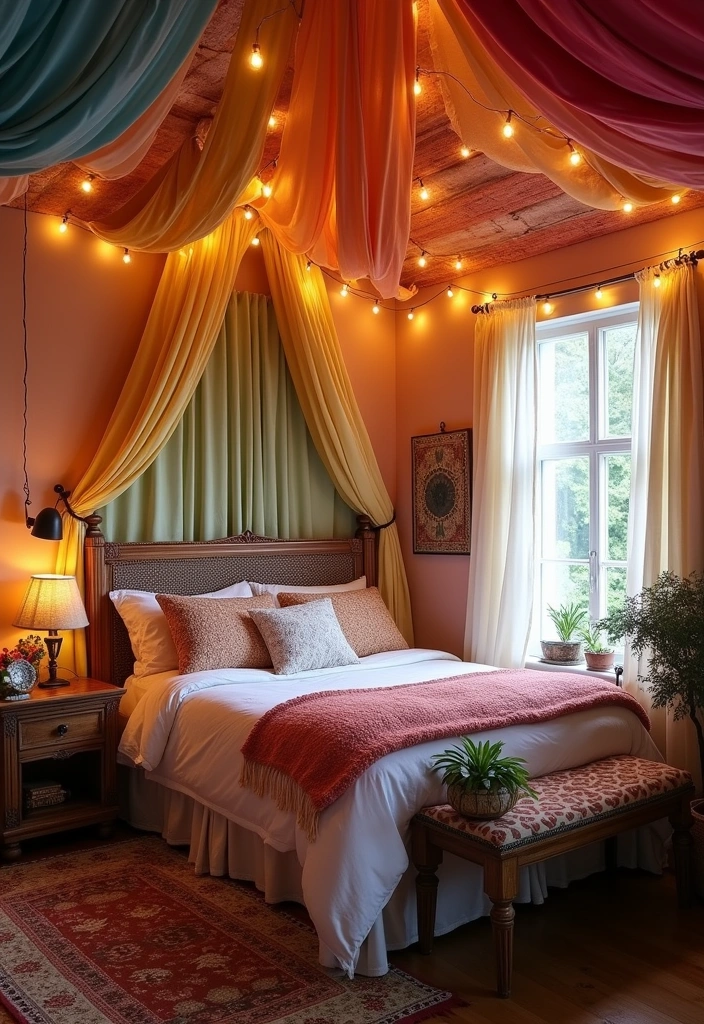 21 Cozy Boho Bedroom Ideas - 20. Whimsical Ceilings