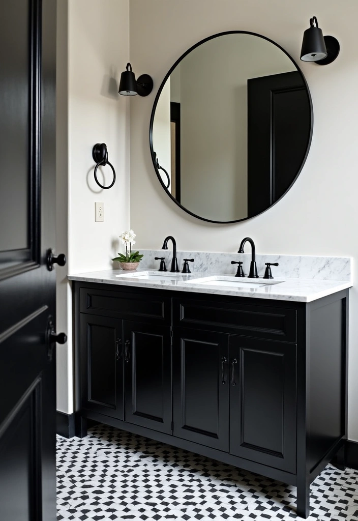 21 Dark Bathroom Design Ideas - 1. Bold Black and White Contrast