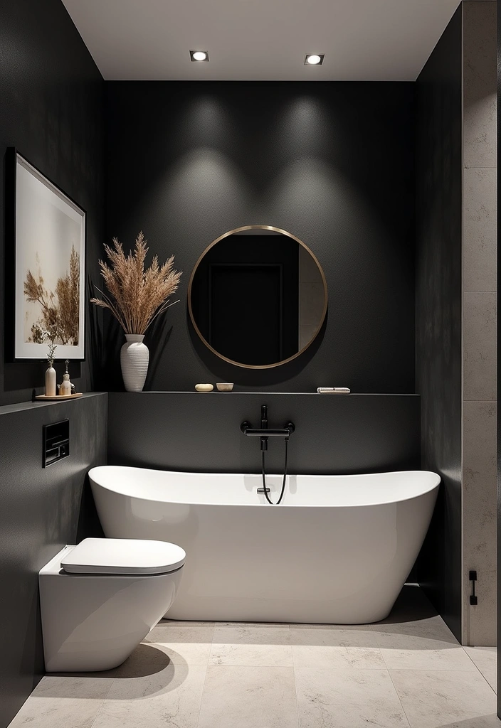 21 Dark Bathroom Design Ideas - 11. Textured Black Walls