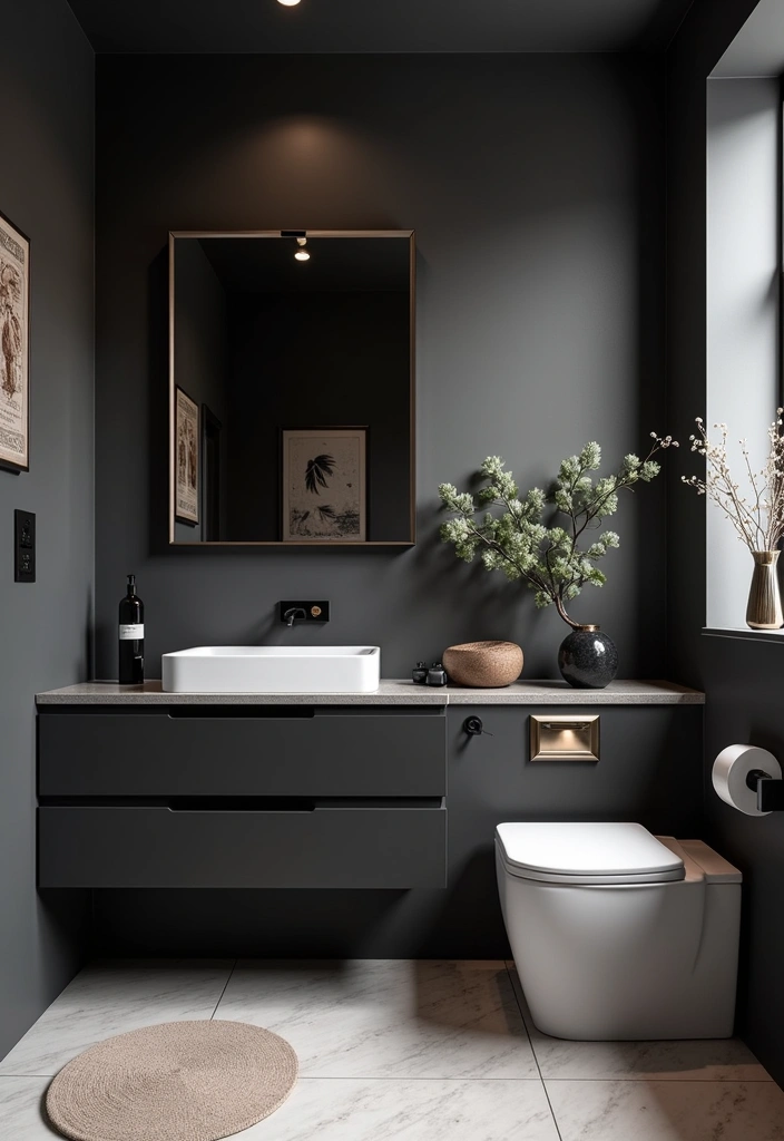 21 Dark Bathroom Design Ideas - 19. Monochromatic Shades of Black