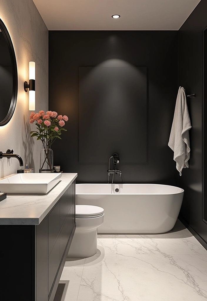 21 Dark Bathroom Design Ideas - 20. Dark Accent Walls