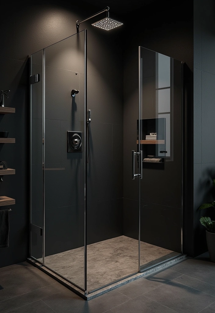 21 Dark Bathroom Design Ideas - 21. Dramatic Shower Spaces