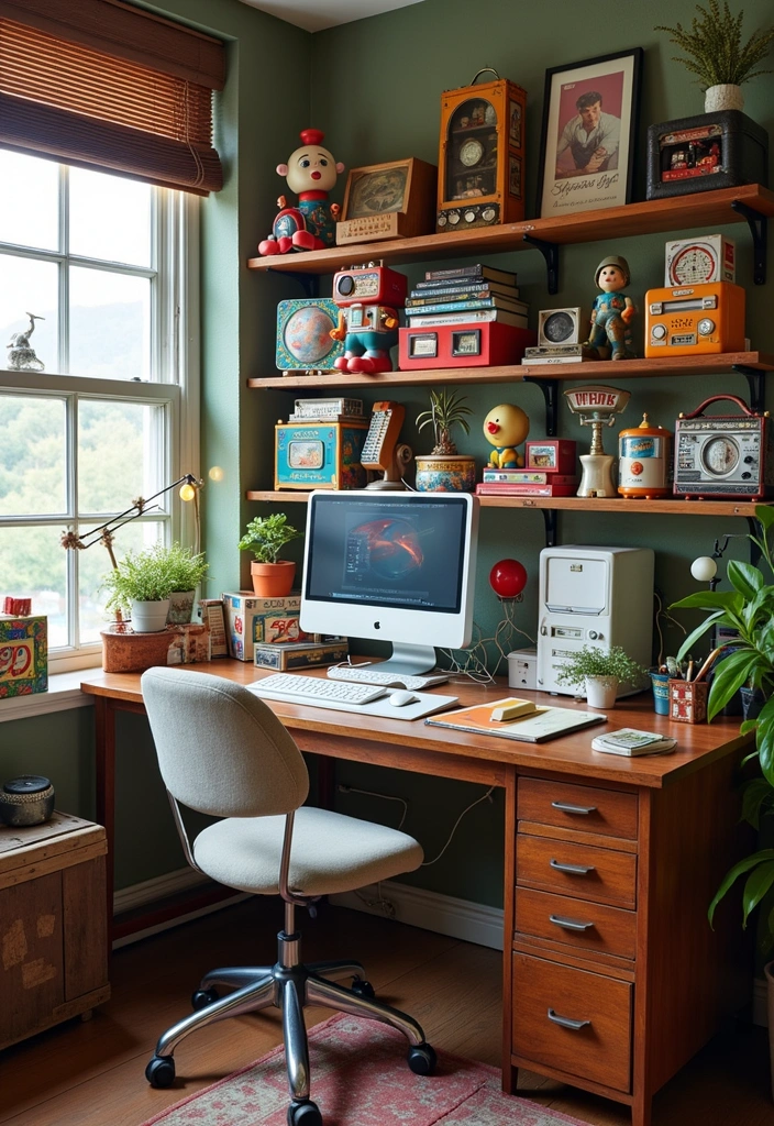 21 Nostalgic 70s Home Office Ideas - 18. Quirky Collectibles