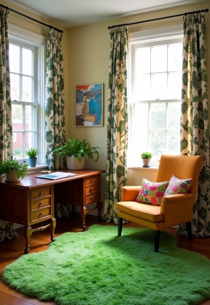 21 Nostalgic 70s Home Office Ideas - 4. Shag Carpets and Textiles