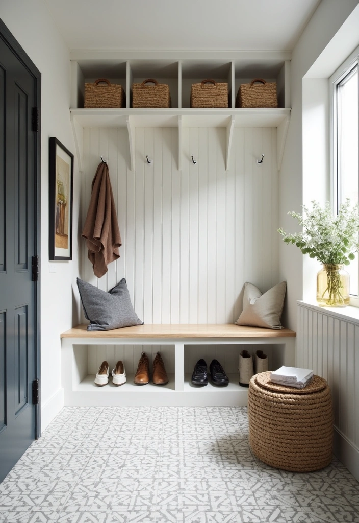 21 Revitalizing Scandinavian Mudrooms Ideas - 19. Stylish Floor Tiles