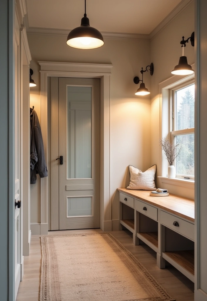 21 Revitalizing Scandinavian Mudrooms Ideas - 8. Cozy Lighting