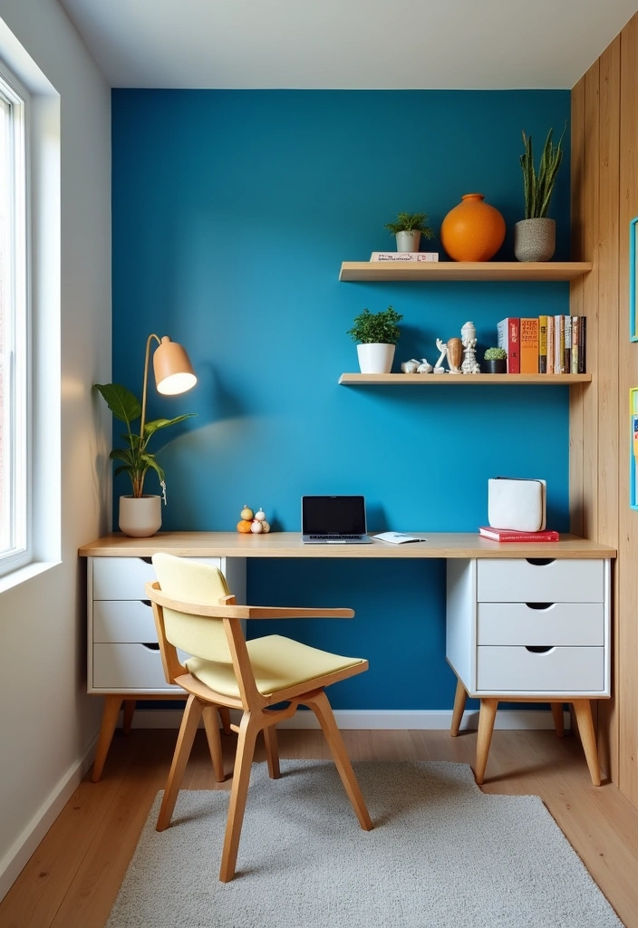 21 Spanish Home Office Ideas - 10. Colorful Accent Walls