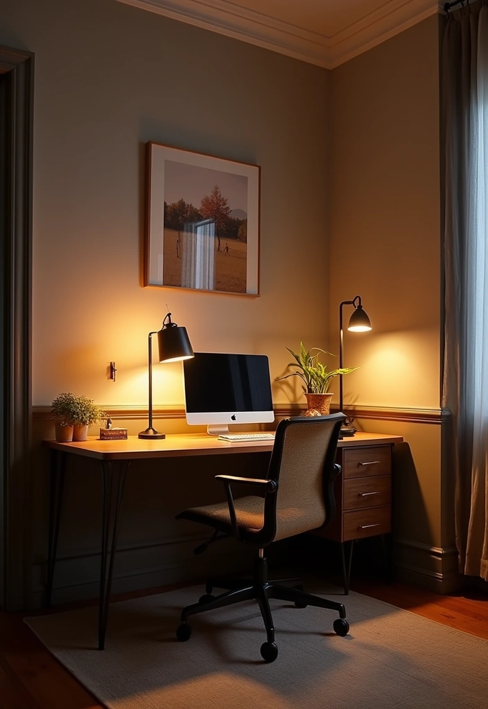 21 Spanish Home Office Ideas - 18. Layered Lighting