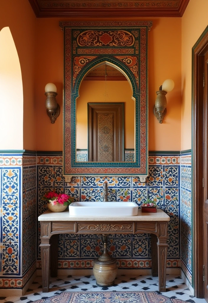 22 Aesthetic Moroccan Bathroom Design Ideas - 10. Artistic Wall Art