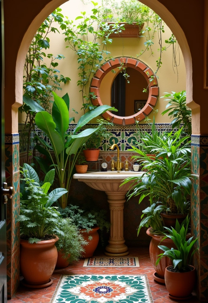 22 Aesthetic Moroccan Bathroom Design Ideas - 12. Indoor Plants