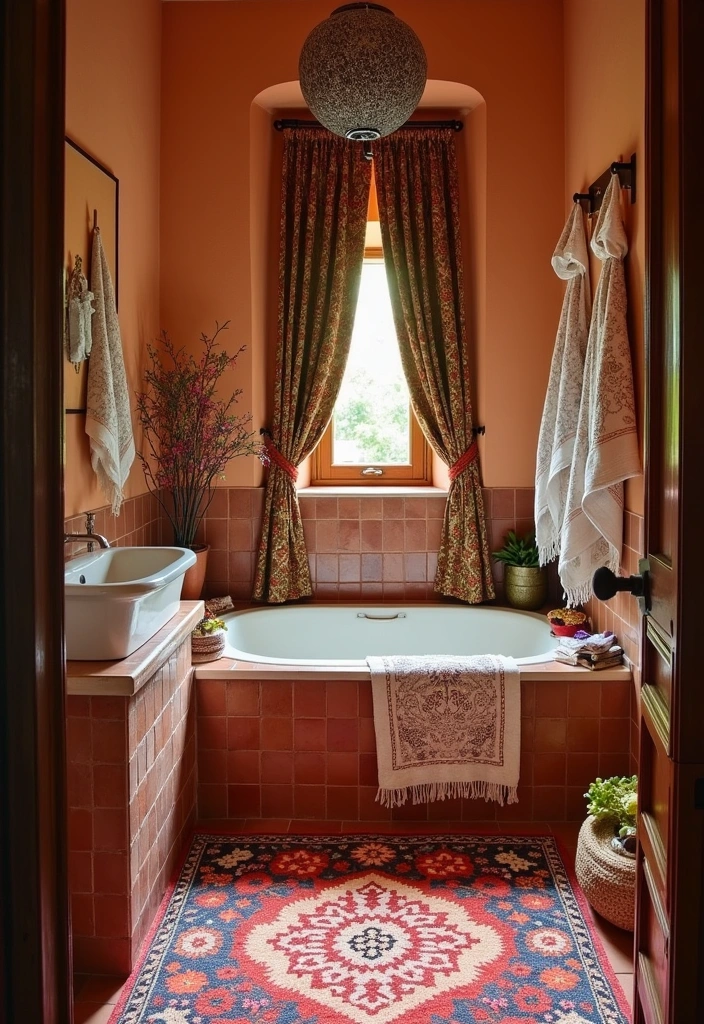 22 Aesthetic Moroccan Bathroom Design Ideas - 2. Luxurious Textiles