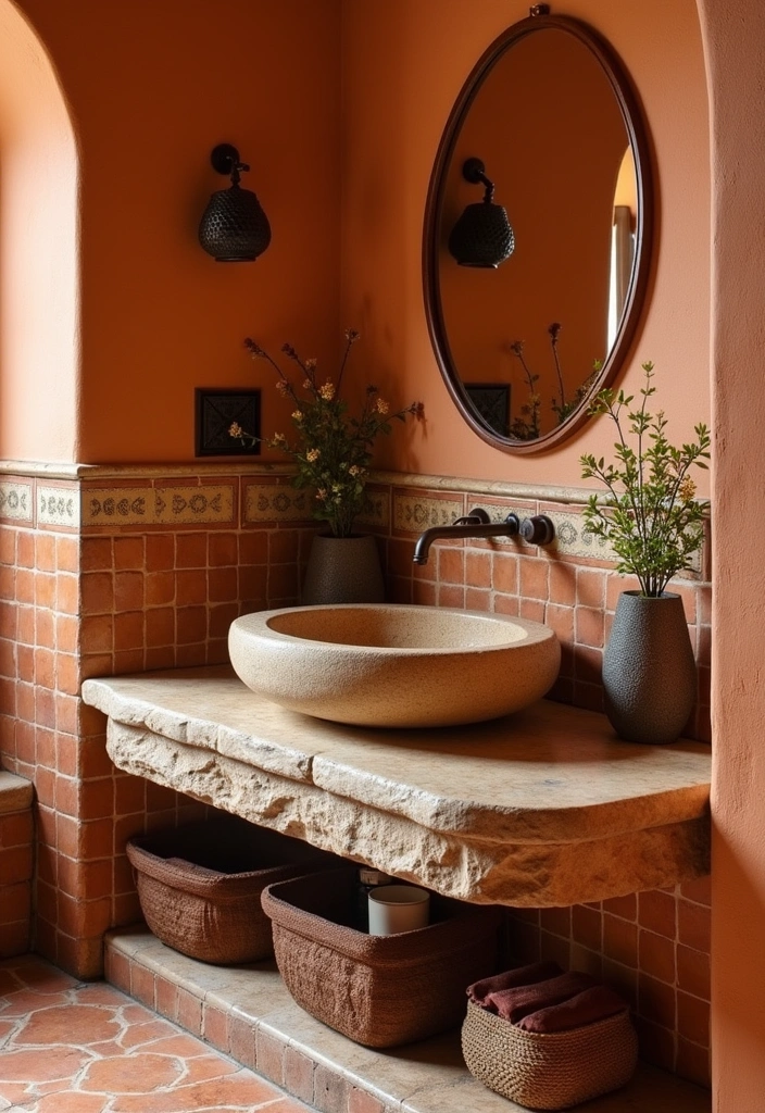 22 Aesthetic Moroccan Bathroom Design Ideas - 9. Natural Stone Accents