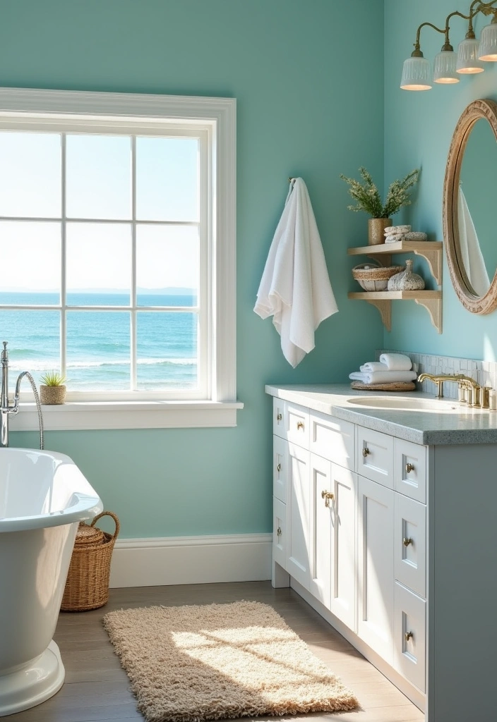 22 Beautiful Coastal Bathroom Ideas - 1. Serene Ocean Blues