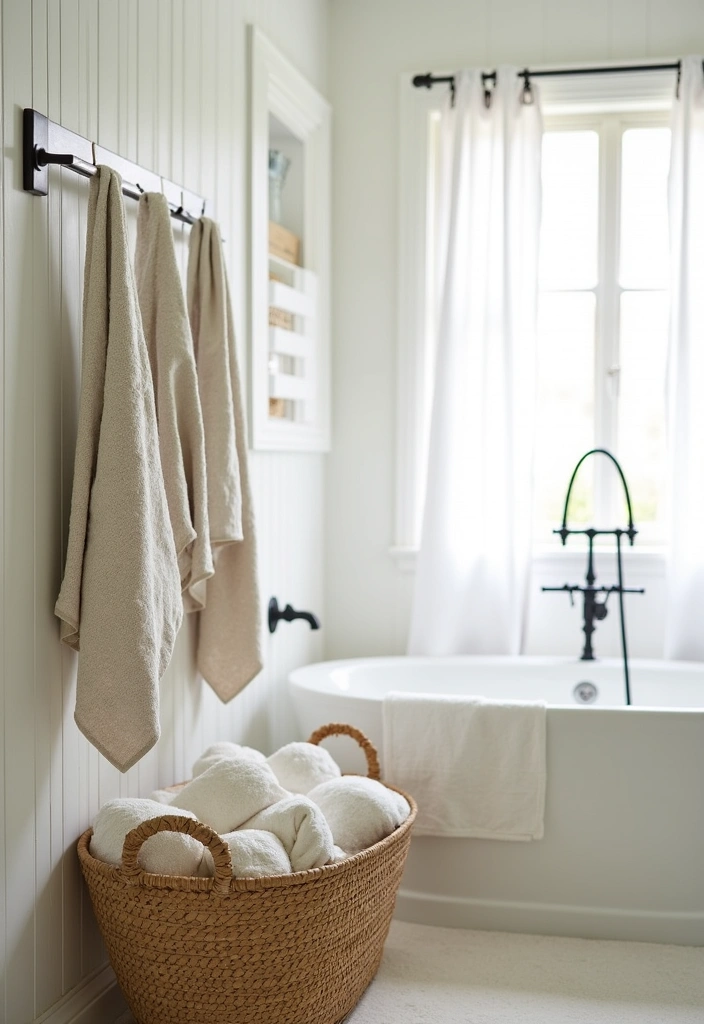 22 Beautiful Coastal Bathroom Ideas - 14. Textured Fabrics