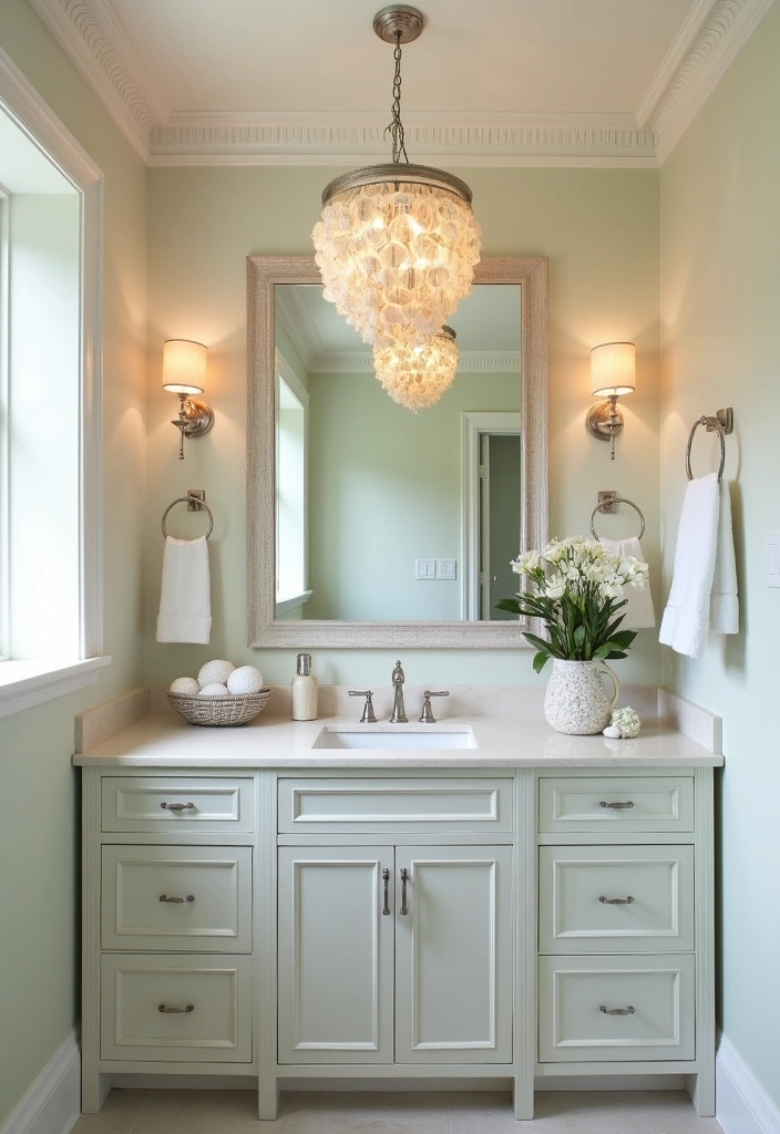 22 Beautiful Coastal Bathroom Ideas - 15. Elegant Shell Lighting