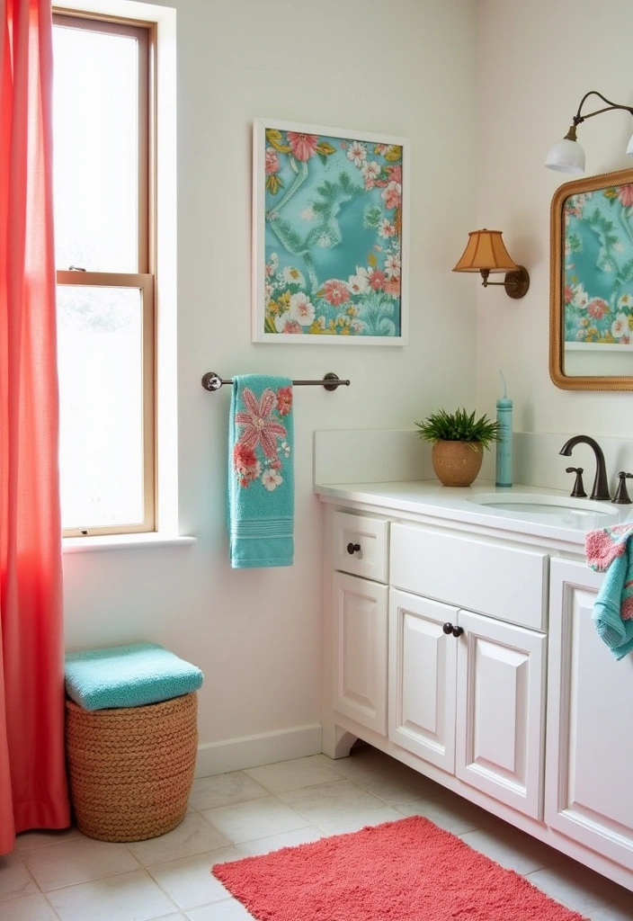 22 Beautiful Coastal Bathroom Ideas - 18. Coastal Color Pops