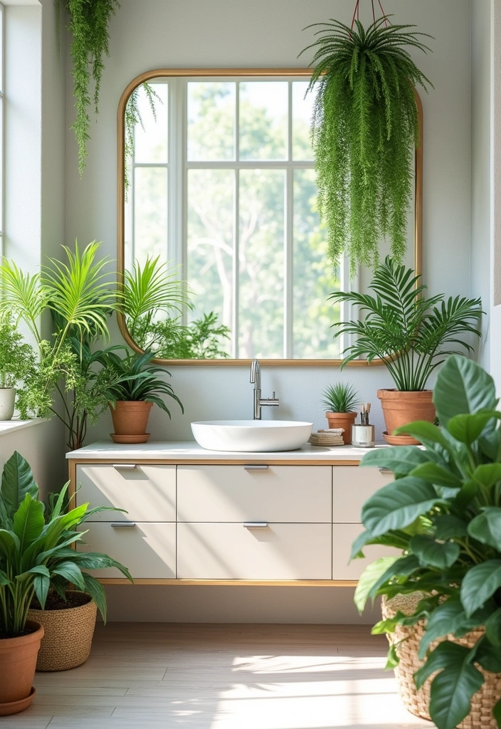 22 Beautiful Coastal Bathroom Ideas - 6. Tropical Greenery